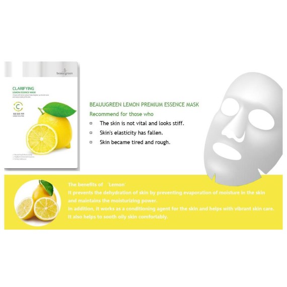 Beauugreen Clarifying Lemon Essense Mask világosító arcpakolás citrommal