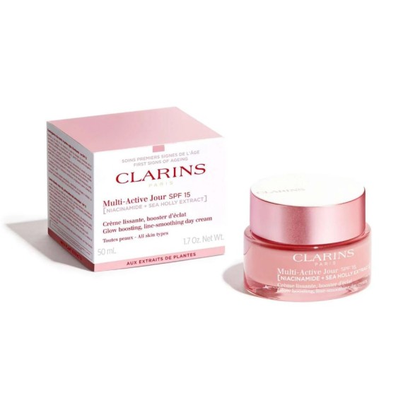 Clarins Multi Active nappali krém Minden bőrtípusra SPF 15 Új formula Ragyogó, simító ránctalanító arckrém minden bőrtípusra