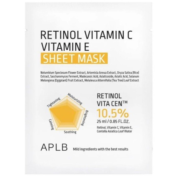 APLB Retinol Vitamin C Vitamin E Sheet Mask Fátyolmaszk arcra
