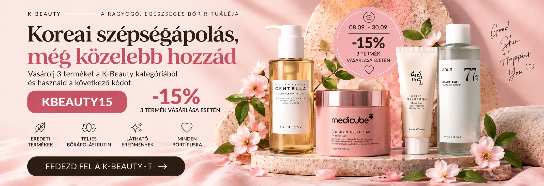 K-Beauty - 15% kedvezmény 3 termék vásárlása esetén, 08.09-30.09